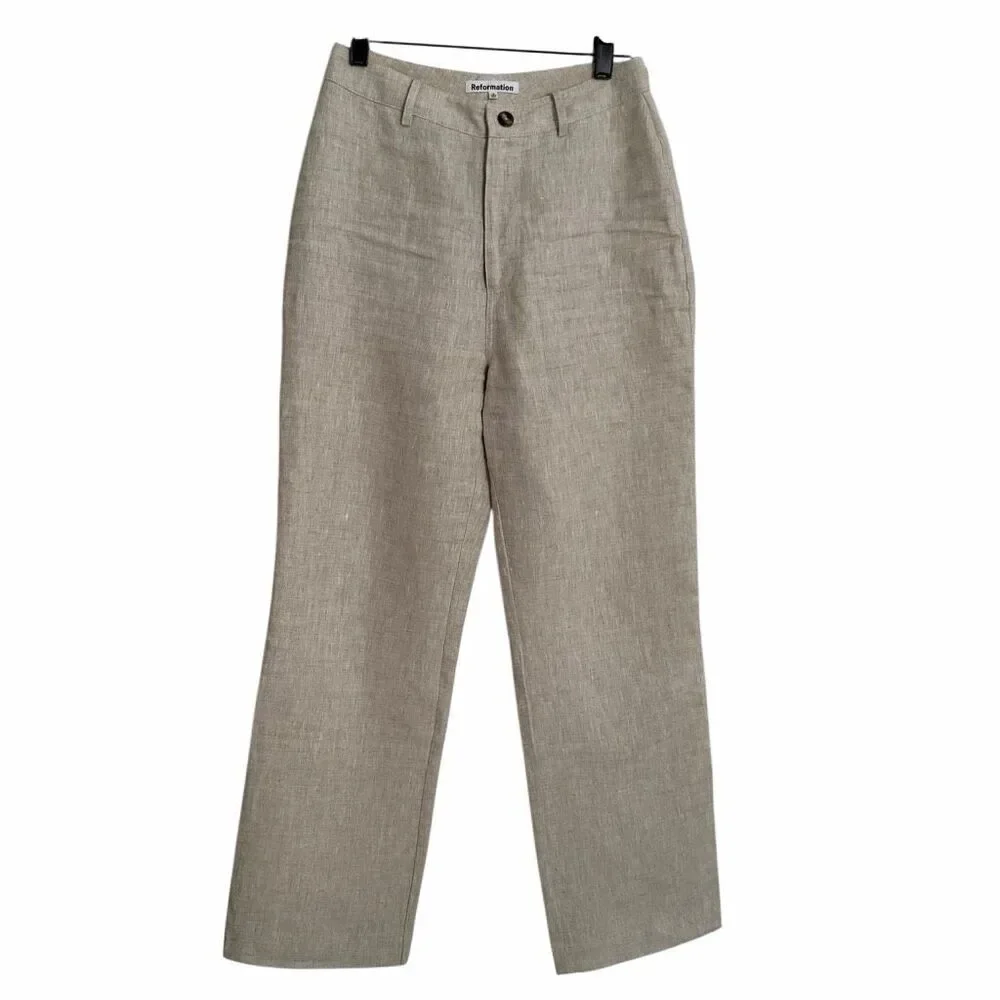 Reformation Freddie Linen Pants 4 Oatmeal - New with Tags